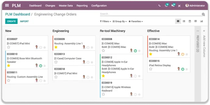 product life management app in odoo